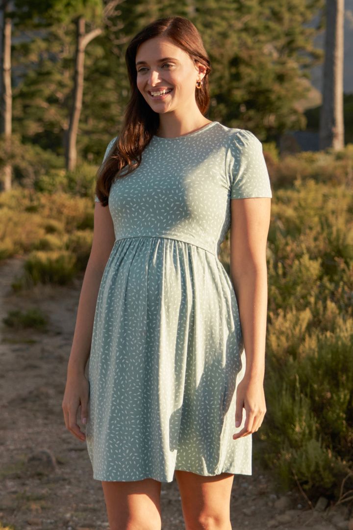 Eco Viscose Maternity and Nursing Dress with Print sage