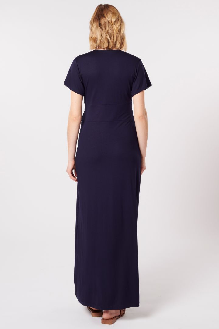 Ecovero Maxi Maternity and Nursing Dress with Knot Detail navy