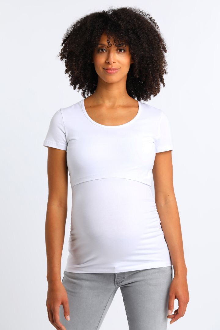 Organic Maternity and Nursing Shirt Short Sleeve white