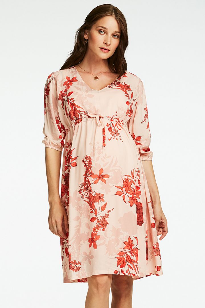Maternity Dress with 3/4 Sleeves and Floral Print