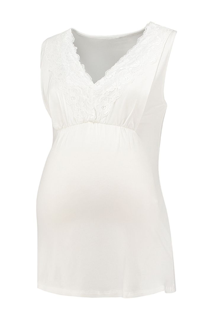 Tencel Maternity and Nursing Top with Lace Details offwhite