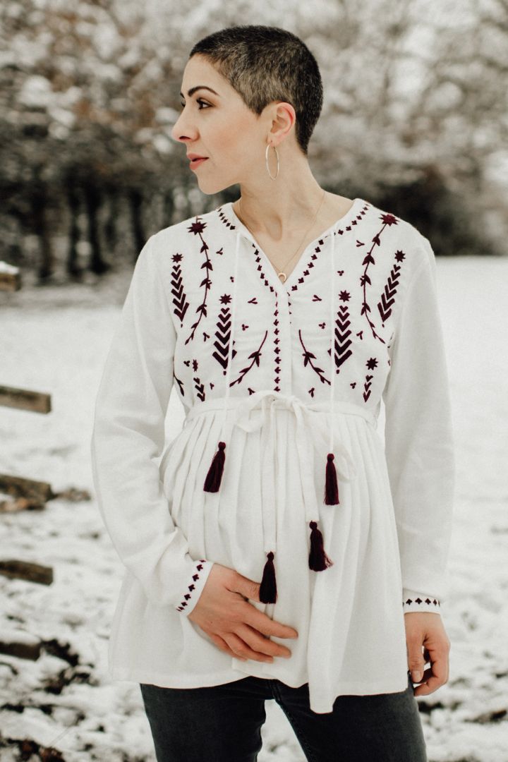 Maternity and Nursing Tunic with Embroidery and Tie Belt