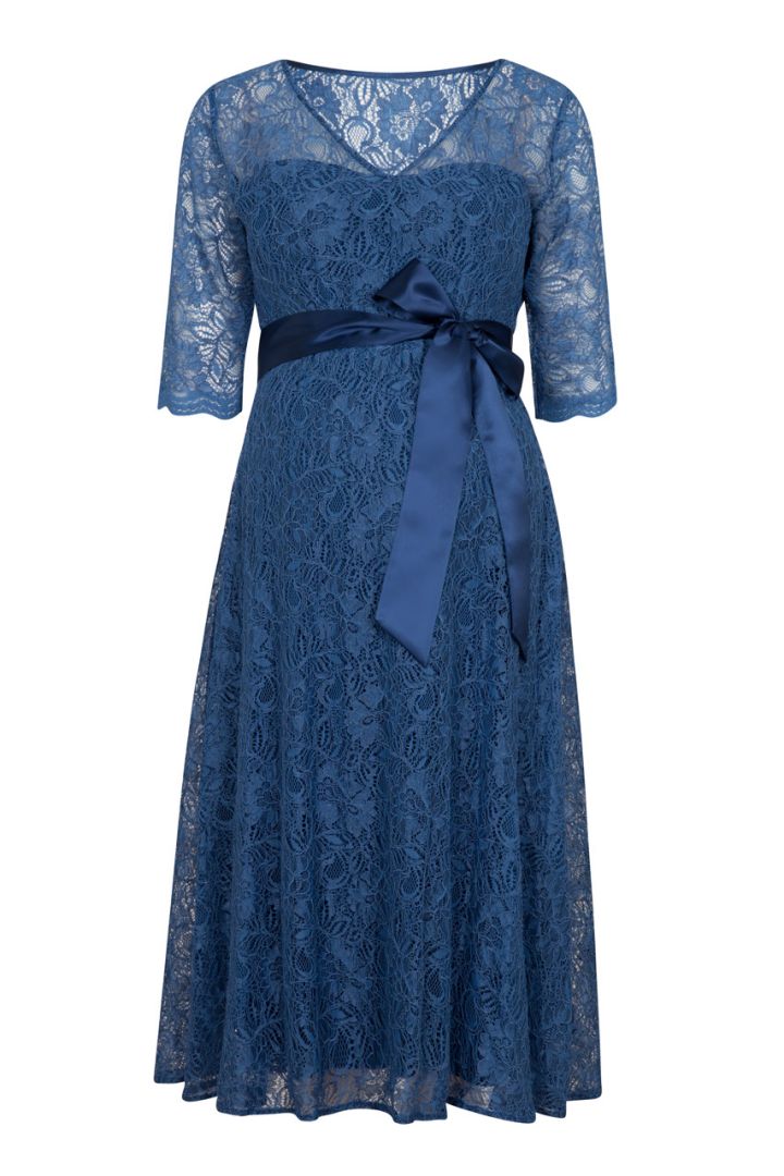 A-Line maternity dress with 3/4 sleeves in blue