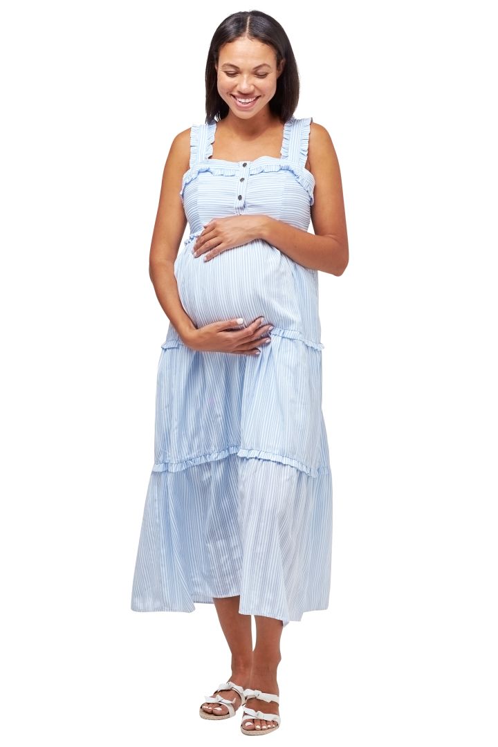 Maternity and Nursing Dress with Pleated Skirt and Vest Top