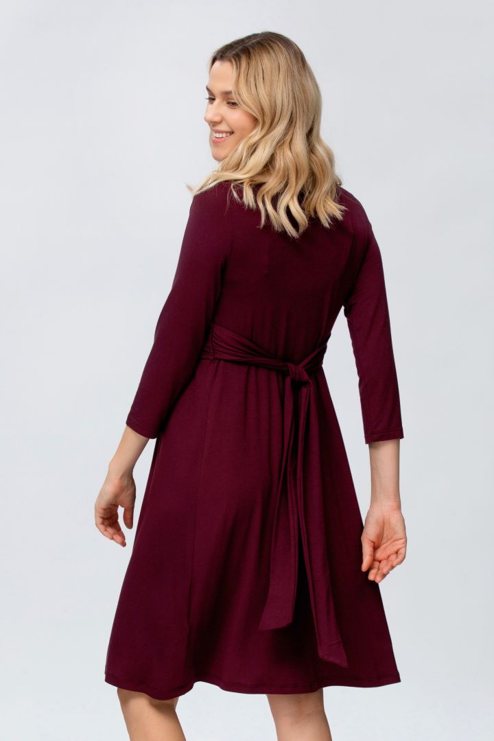 Maternity and Nursing Dress with Knot Detail 3/4 Sleeve bordeaux