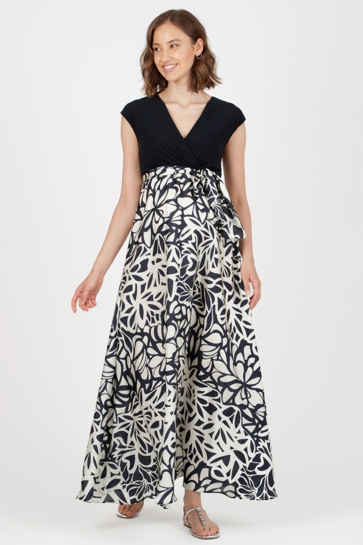 Maxi Maternity and Nursing Dress with Satin Skirt in print