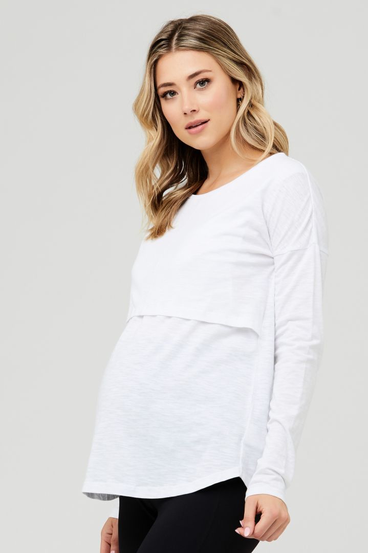 Maternity and Nursing Longsleeve Shirt Relaxed Fit white