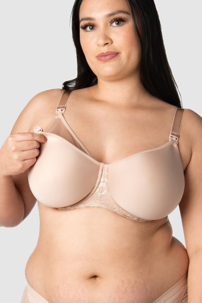 Full cup spacer nursing bra with lace