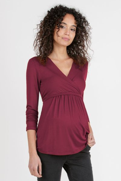 Maternity and Nursing Shirt with Back Tie Long Sleeve bordeaux