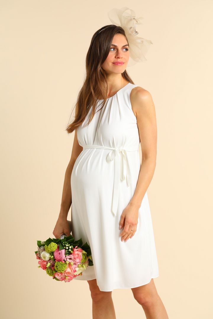 Sleeveless A-Line Maternity Dress with Tie Belt