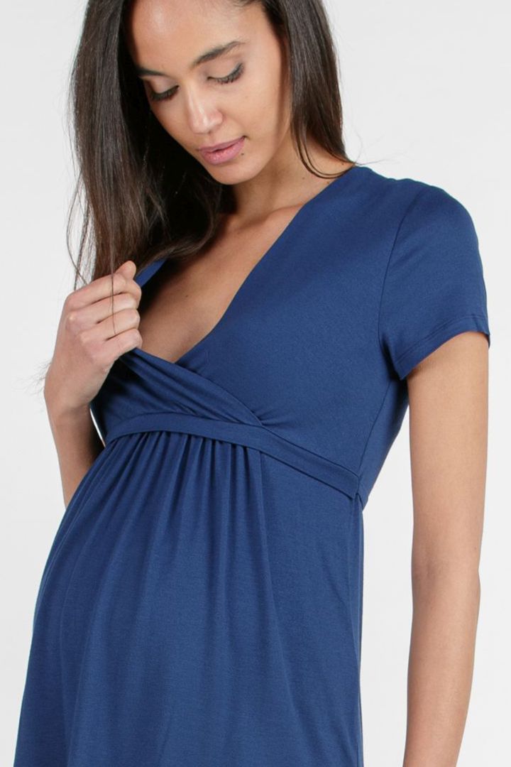Maternity and Nursing Shirt with Back Tie navy