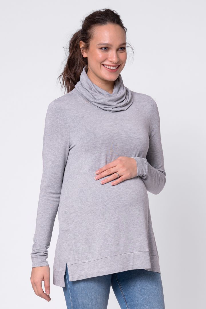 Turtleneck Maternity Shirt with Nursing Opening on the Side grey