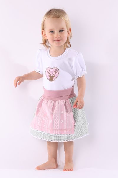 Traditional Bodysuit with Puff Sleeves and Deer Applique pink