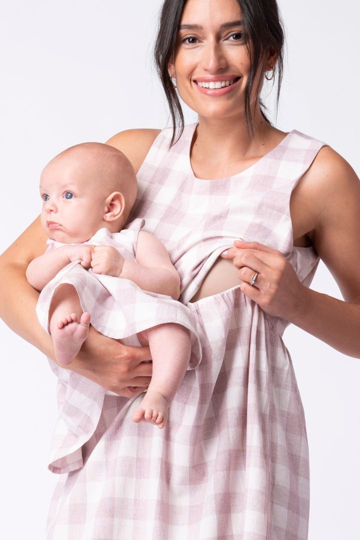 Gingham Maternity and Nursing Strap Dress