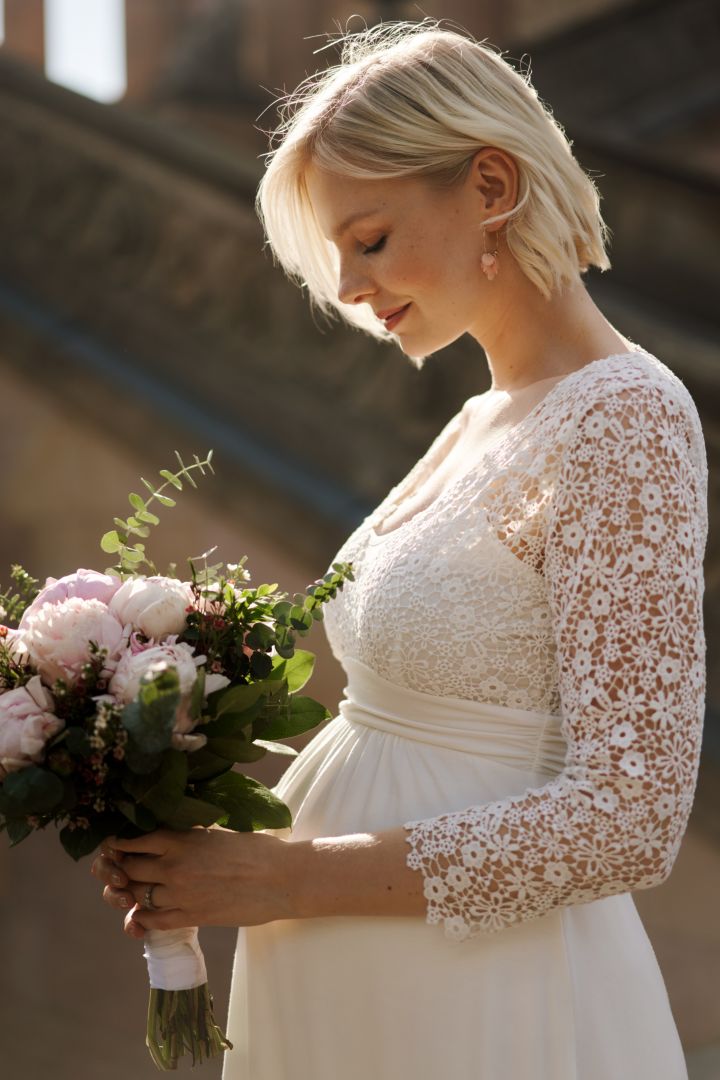 Plus Size Maternity Wedding Dress with Boho Floral Lace