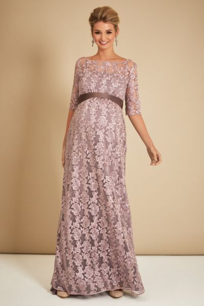 A-line maternity dress in lace, long, pink
