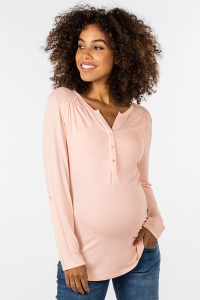 Eco Viscose Henley Maternity and Nursing Shirt blush