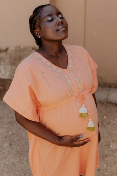 Maternity and Nursing Tunic Dress with Tassel Belt apricot