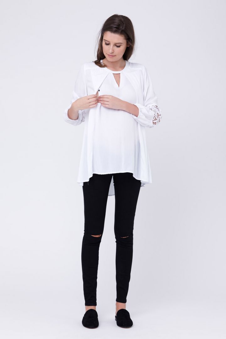 Maternity and nursing tunic with lace white