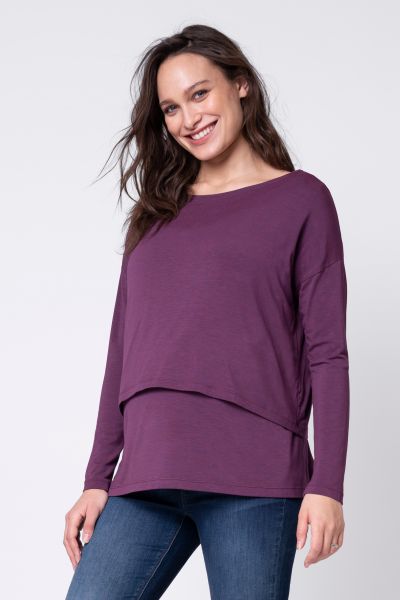 Two-layer Maternity and Nursing Shirt Long Sleeve bordeaux
