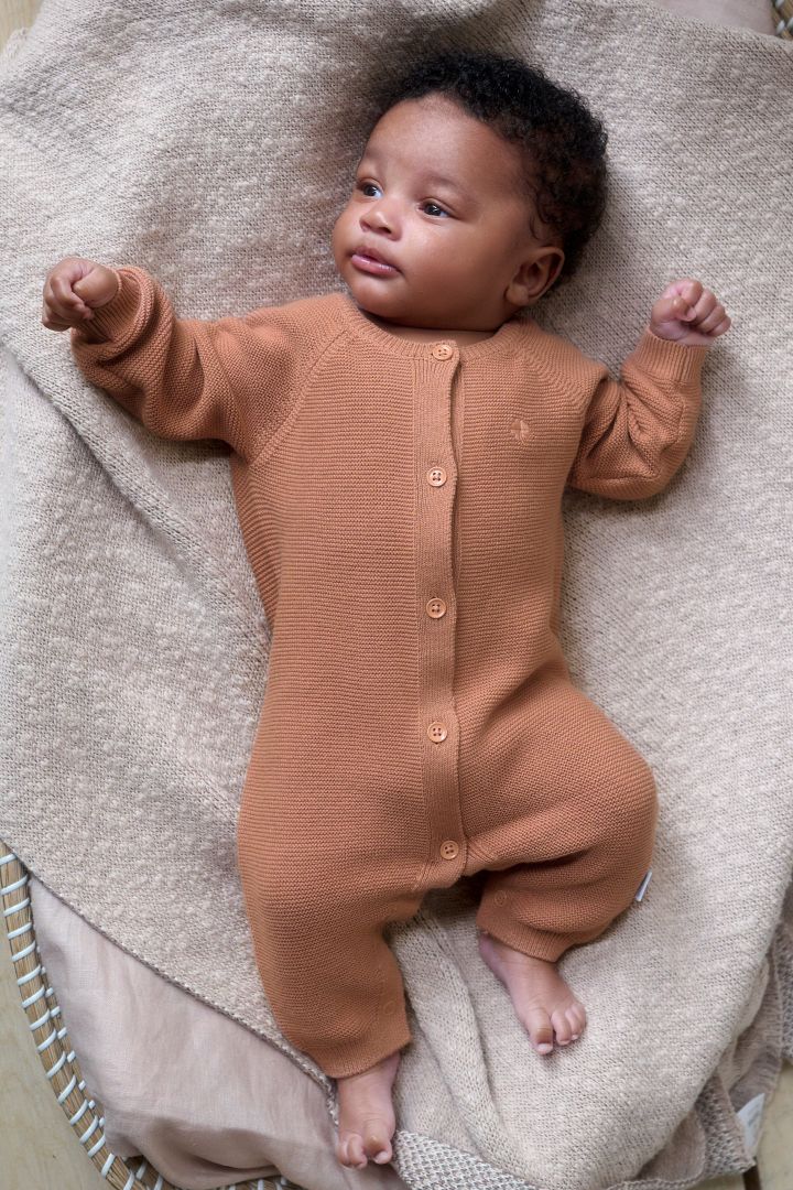 Organic Knit Romper with Button Placket mocca