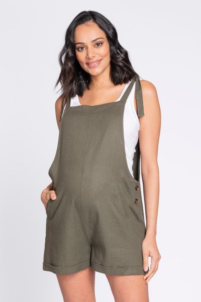Short Linen Maternity Jumpsuit