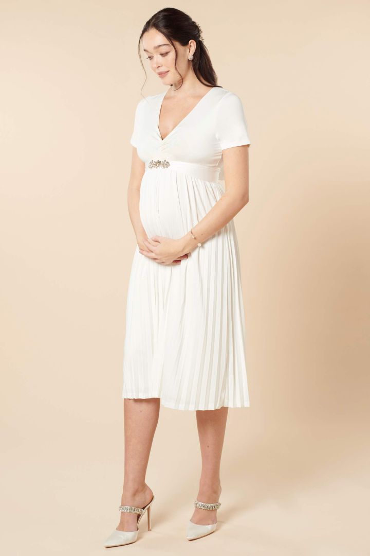 Maternity and Nursing Wedding Dress with Pleated Skirt