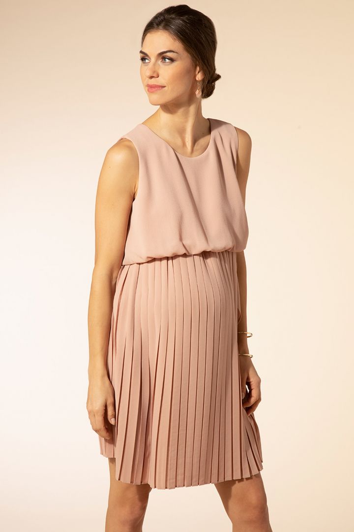 Maternity and Nursing Dress with Pleated Skirt rose
