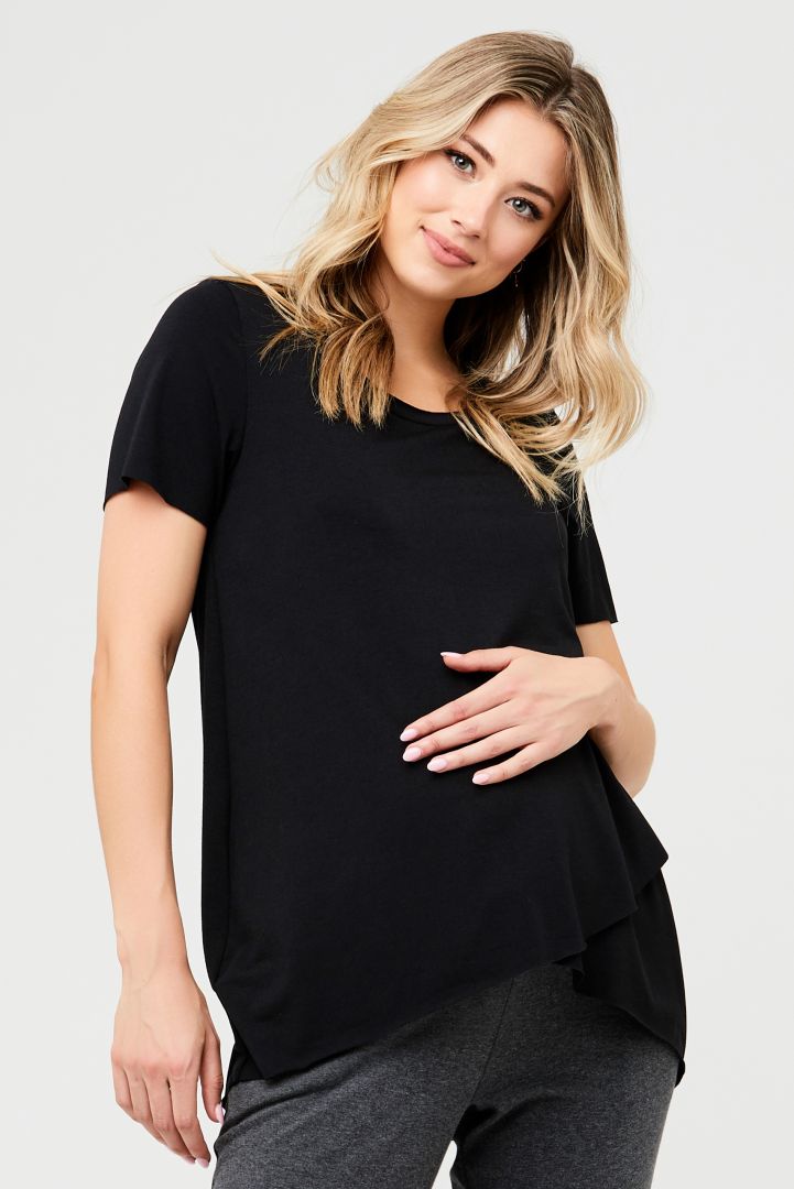 Maternity and Nursing Shirt Raw Edge black