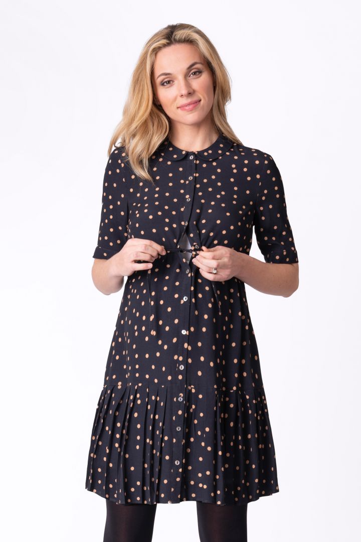 Maternity Collar Dress with Pleated Skirt