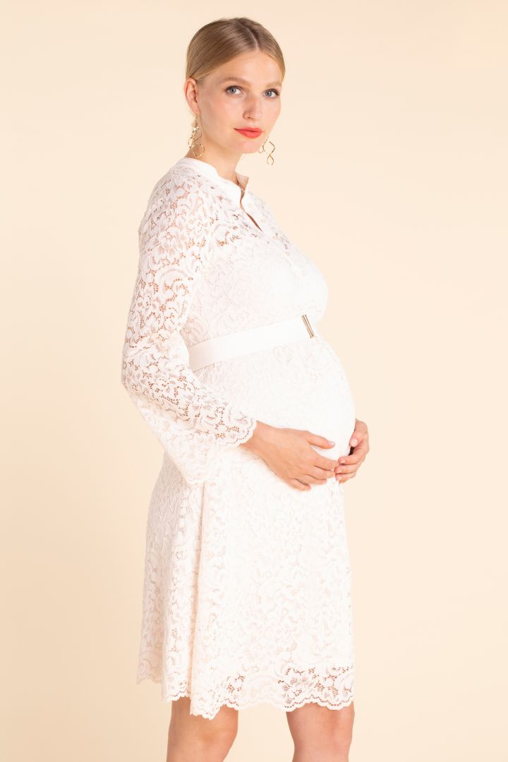Lace Maternity Dress with Stand-Up Collar