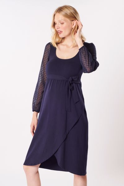 Maternity Dress with Lace Sleeves navy