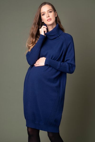 Turtleneck Maternity and Nursing Knit Dress navy