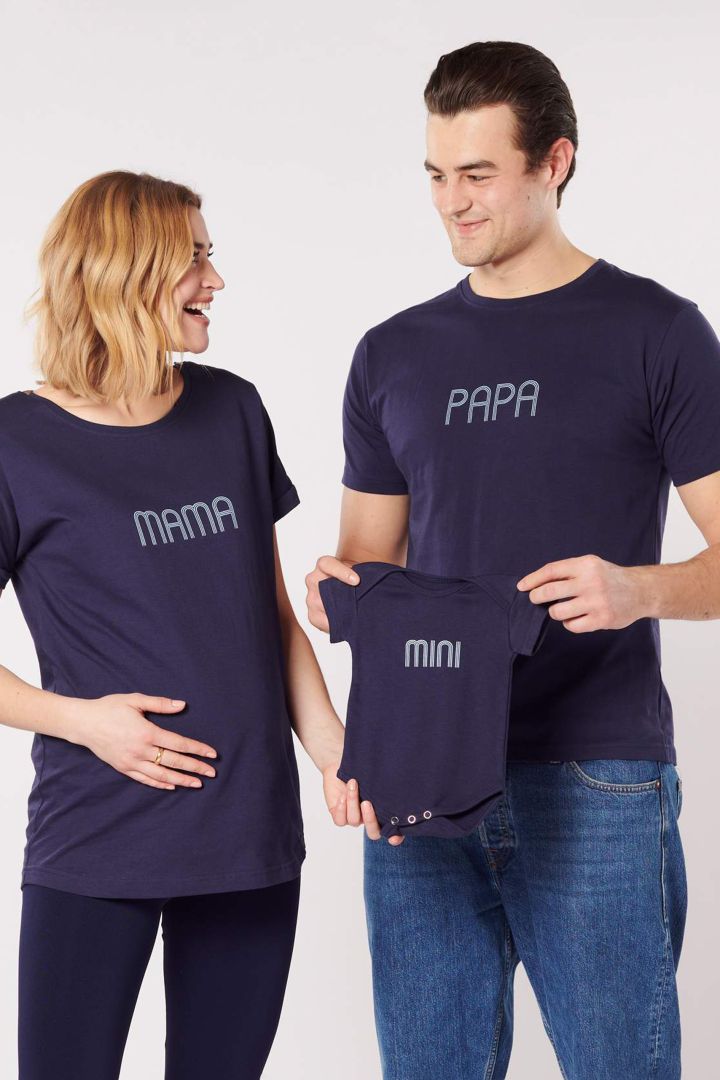MAMA & MINI Organic Partnerlook T-Shirt & Onesie Set navy
