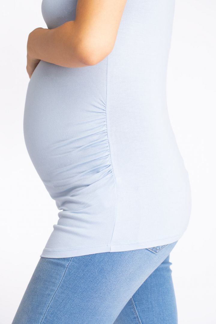 Eco Viscose Maternity Shirt with Ruchings light blue