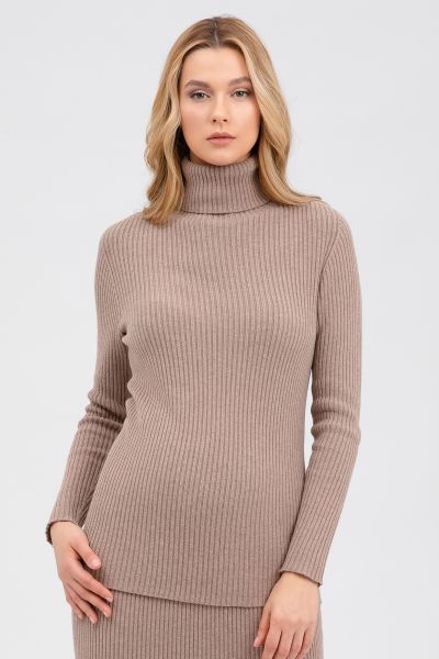 Rib Knit Maternity Jumper with Turtleneck taupe