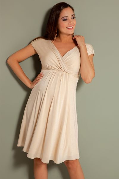 Festive Maternity and Nursing Dress with Cache-Coeur Nack Champagne