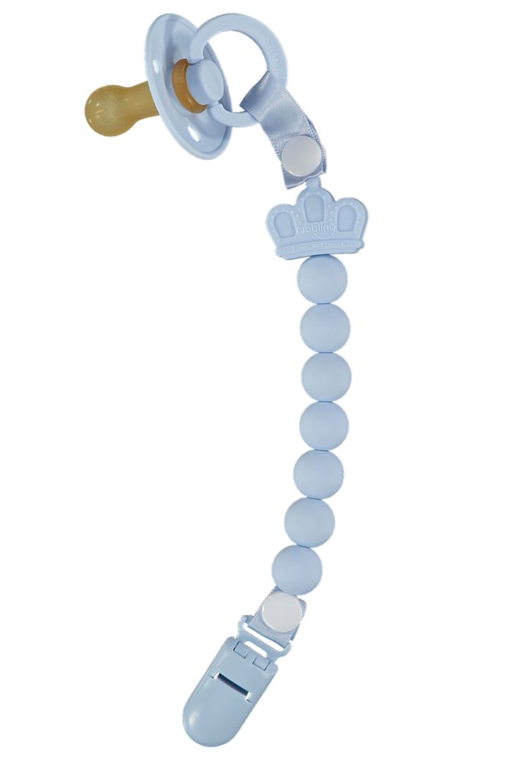 Zahnungs-Schnullerkette mit Silikonperlen Royal Crown blau