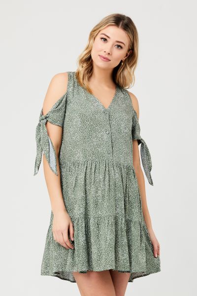 Maternity and Nursing Dress with Tied Sleeves