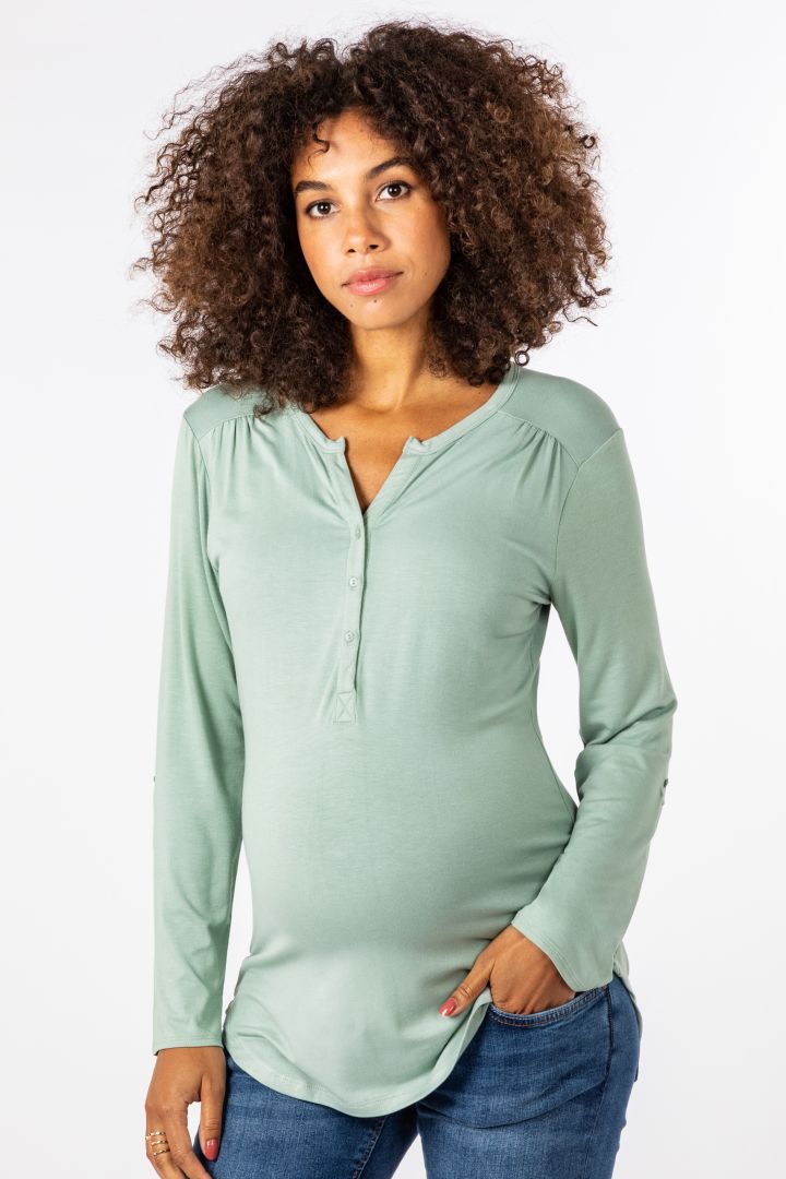 Eco Viscose Henley Maternity and Nursing Shirt sage