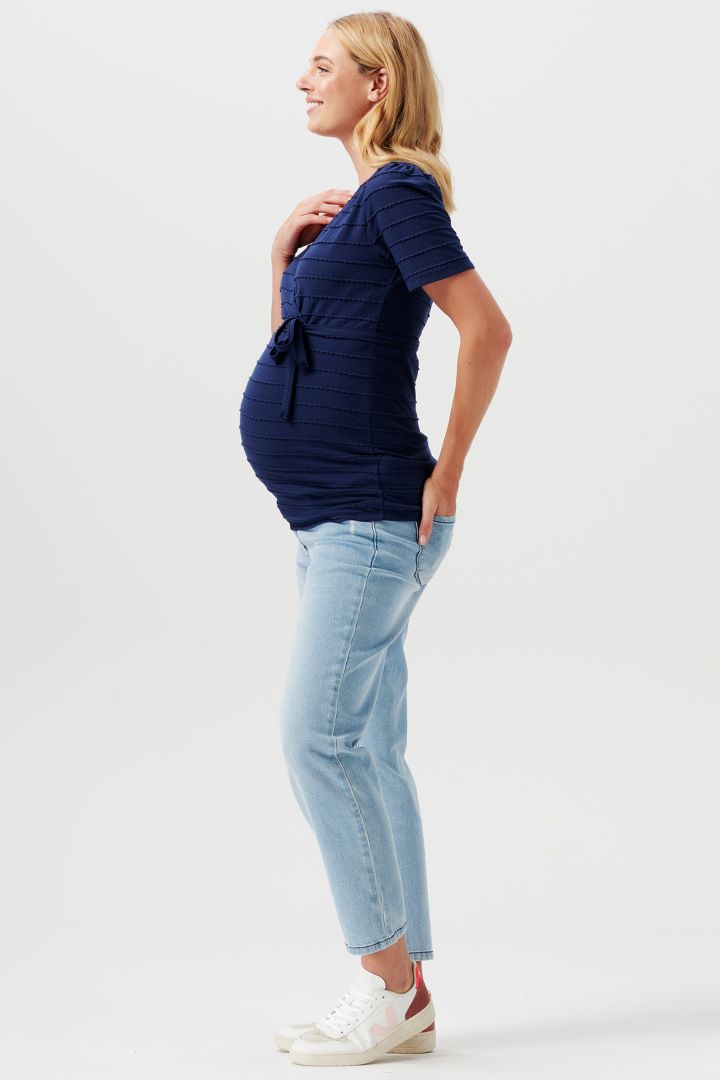 Maternity and Nursing Shirt with Tie Belt navy