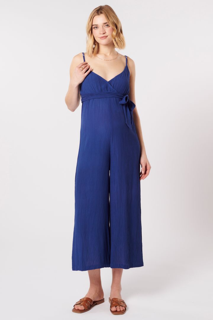 Maternity and Nursing Jumpsuit with Sash navy