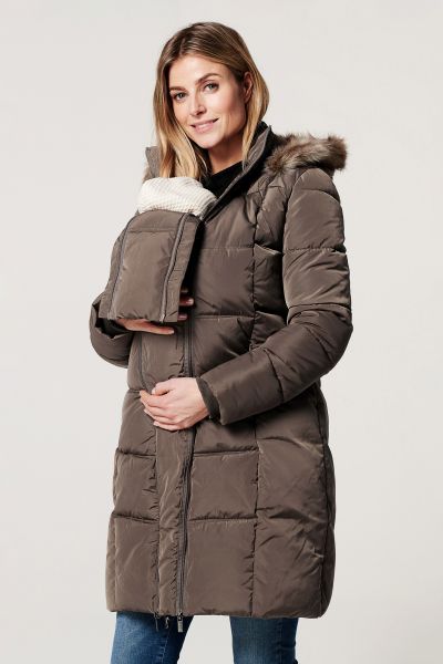 3 in 1 Maternity Winter Coat with Fake Fur Collar chocolate