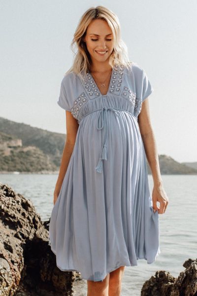 Maternity Tunic with Embroidery light blue