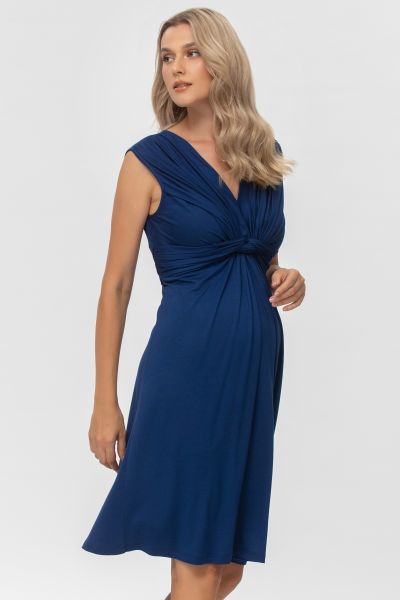 Maternity and Nursing Dress with Knot Detail Blue