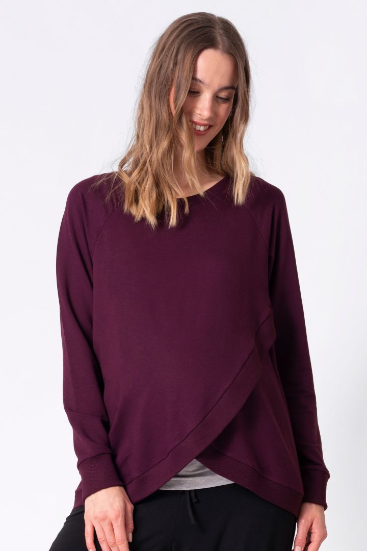 Cross-over Maternity and Nursing Sweater burgundy