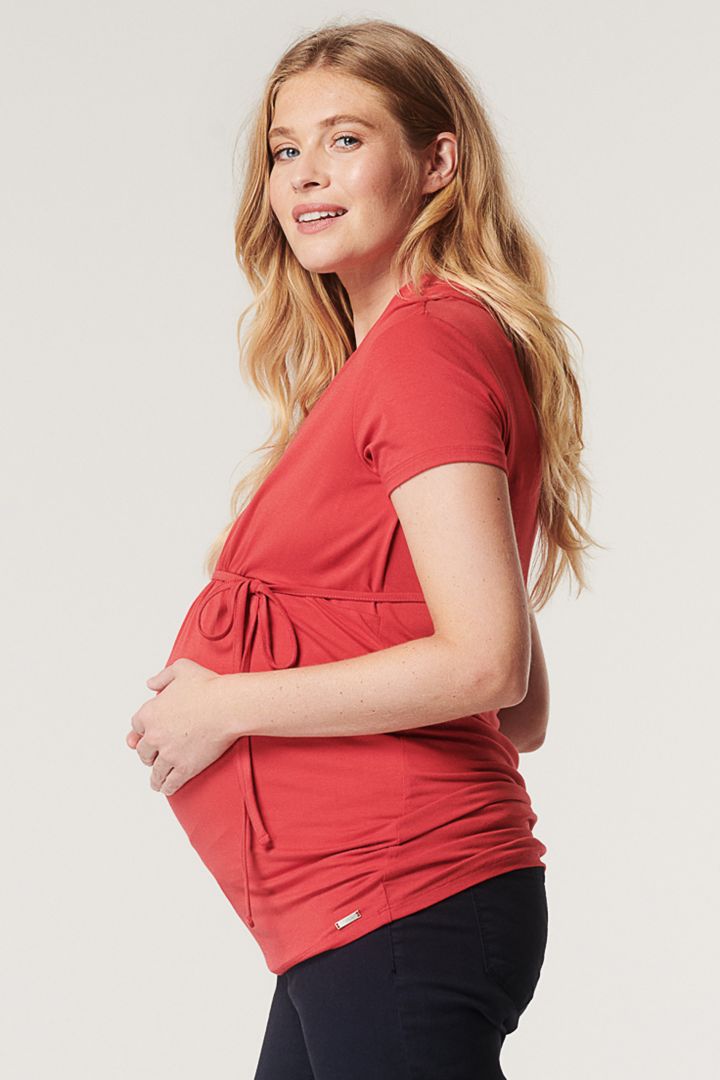 Ecovero Maternity and Nursing Shirt with Tie Belt red