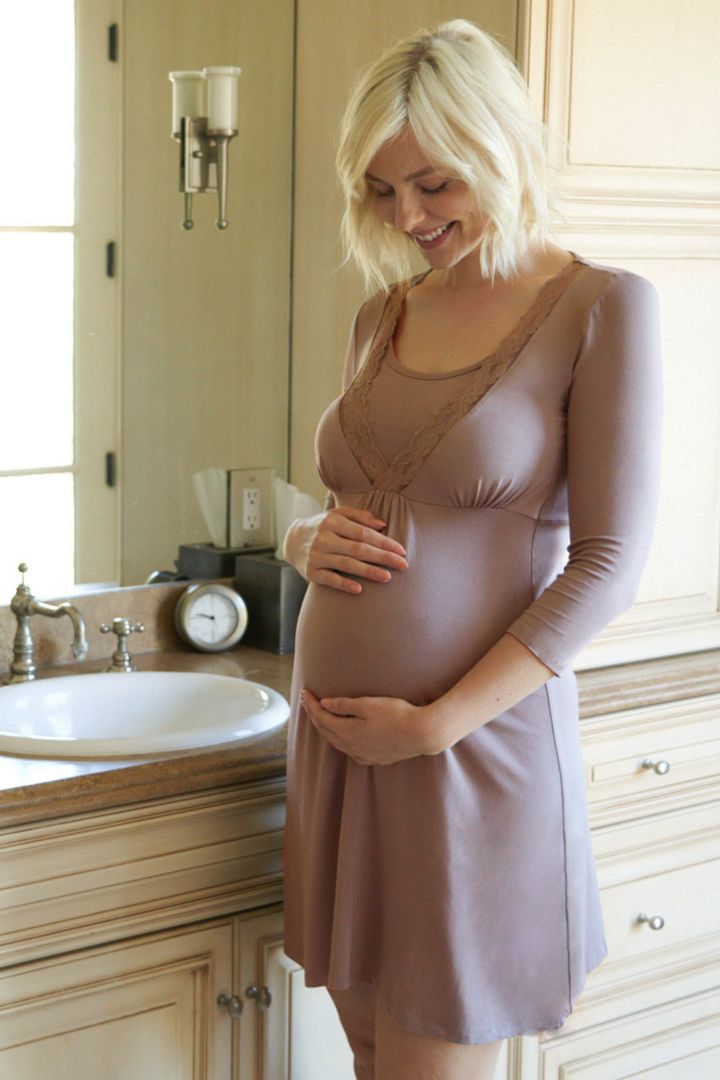 Modal Maternity and Nursing Nightdress with Lace