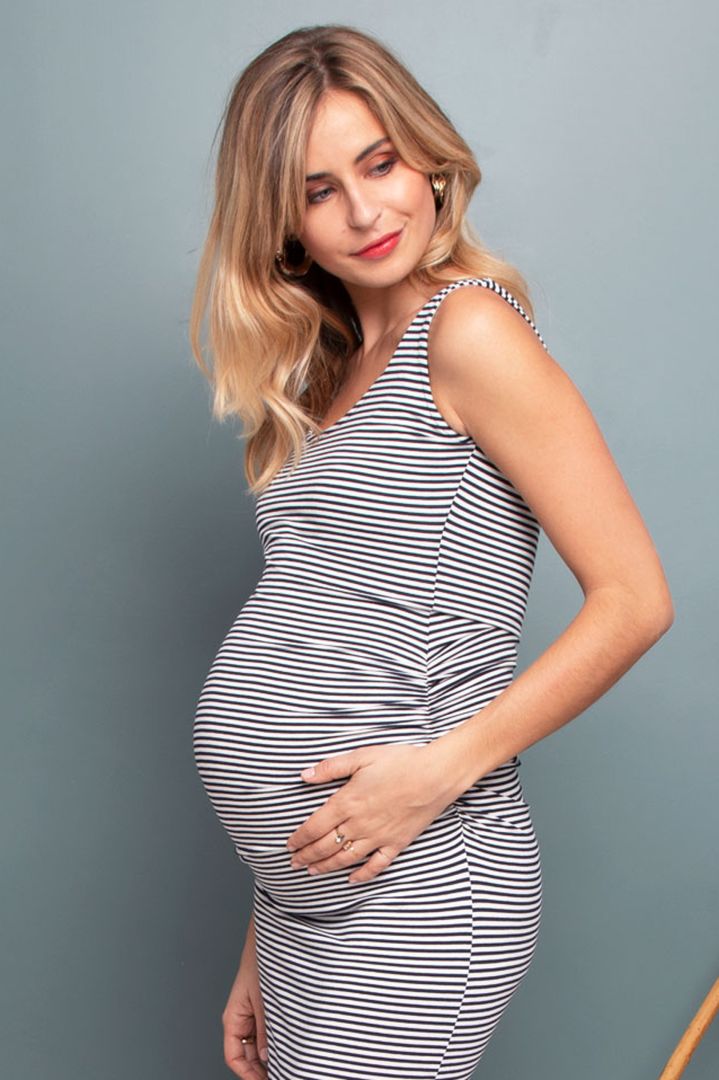 Bodycon Maternity Strap Dress long striped