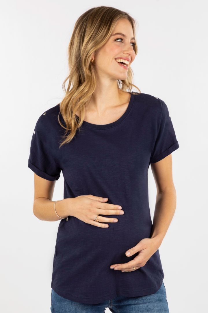 Organic Relaxed Maternity Shirt with Nursing Opening navy
